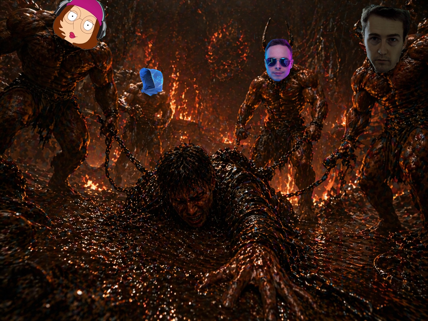 Коляска ползёт в шоколадной лаве среди демонов